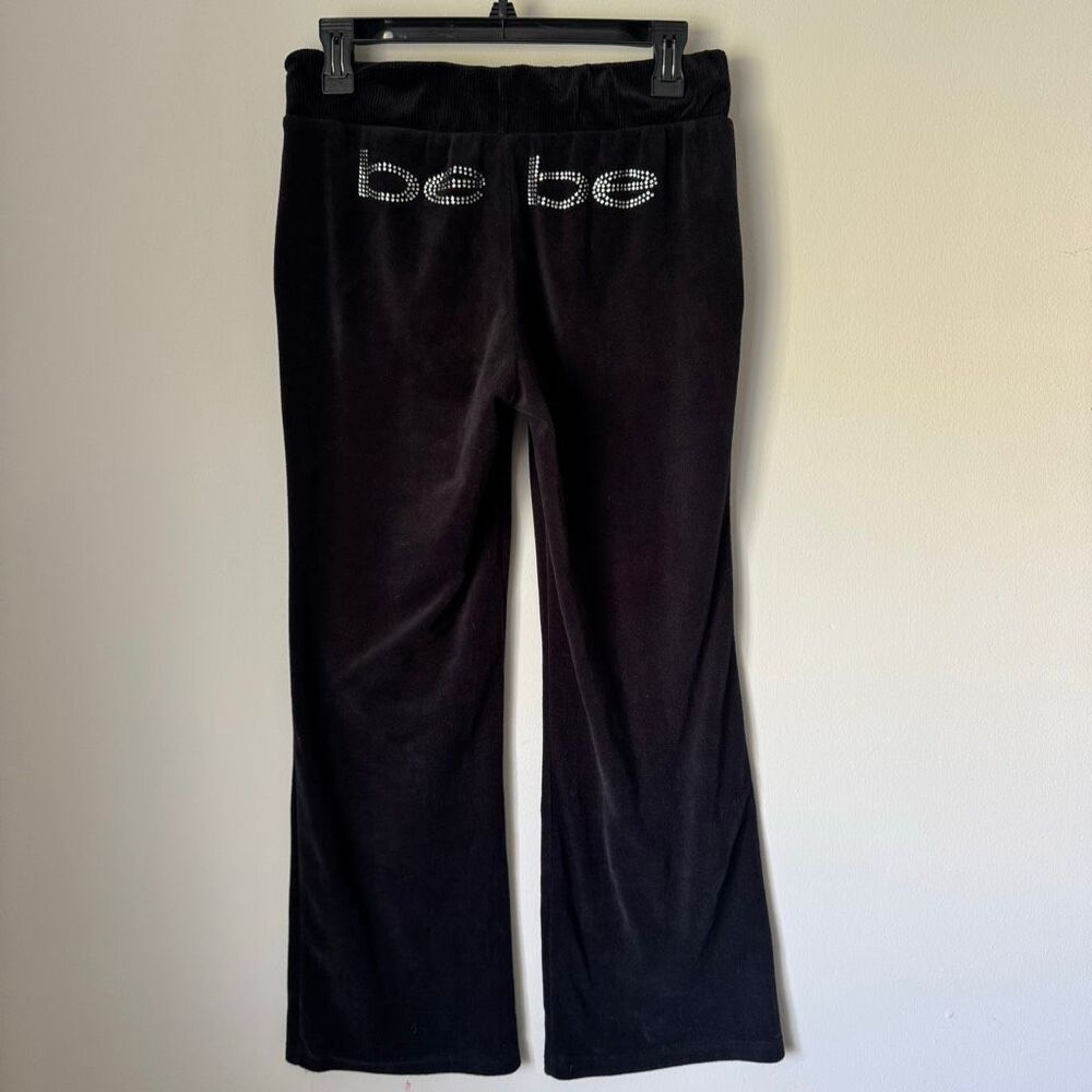 Y2K 2000’s Bebe Velour Tie Waist Sweatpants With Rhinestone Backside Sz M Black